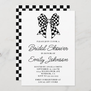 Black and White Chequered Bow Bridal Shower Invitation