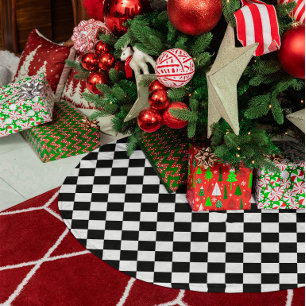 Black and White Chequered Brushed Polyester Tree Skirt