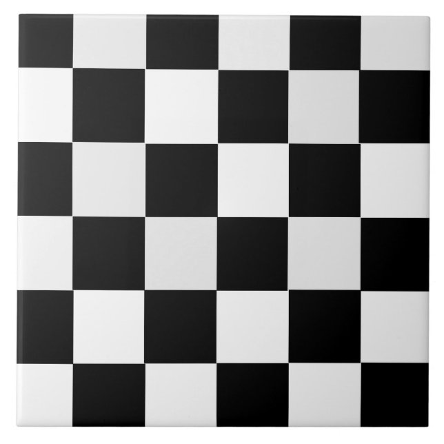 Black and White Chequered Ceramic Tile (Front)