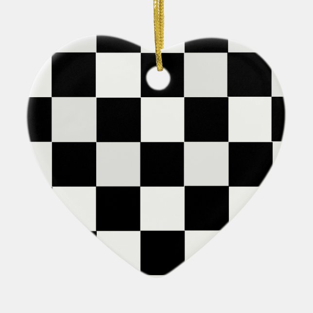 Black and White Chequered Ceramic Tree Decoration (Front)