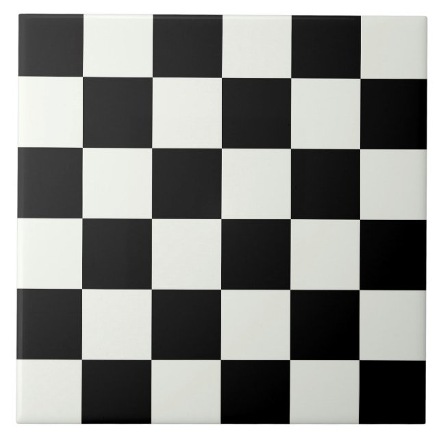 Black and White Chequered Check Pattern Ceramic Ti Tile (Front)