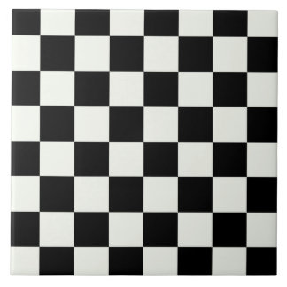 Black and White Chequered Check Pattern Ceramic Tile