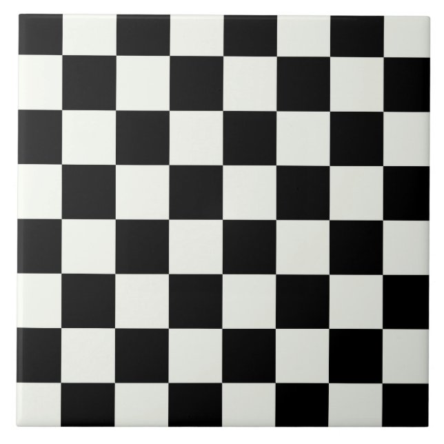 Black and White Chequered Check Pattern Ceramic Tile (Front)