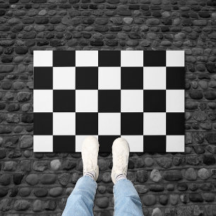 Black And White Chequered Chequerboard Pattern Doormat