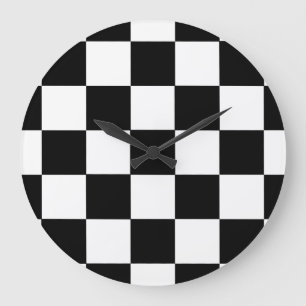 Black And White Chequered Chequerboard Pattern Large Clock