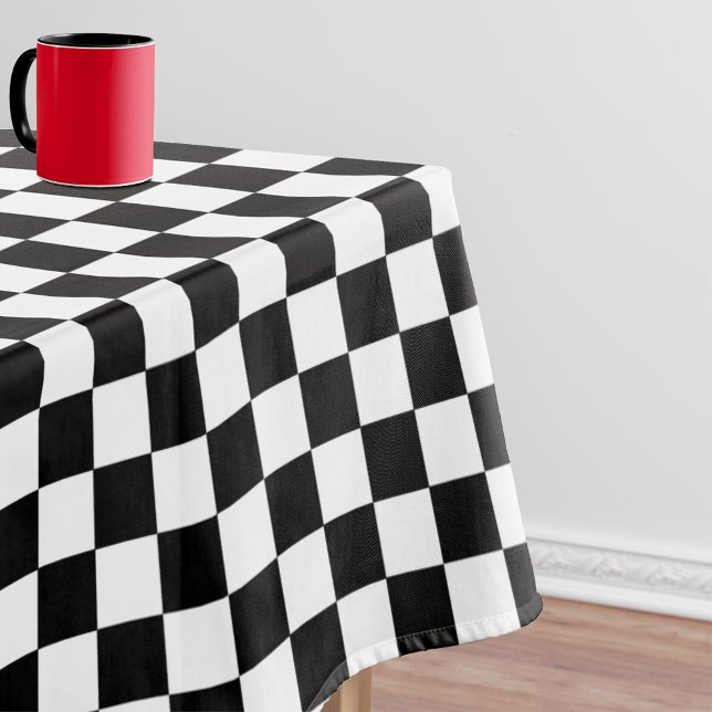 Black And White Chequered Chequerboard Pattern Tablecloth (Creator Uploaded)