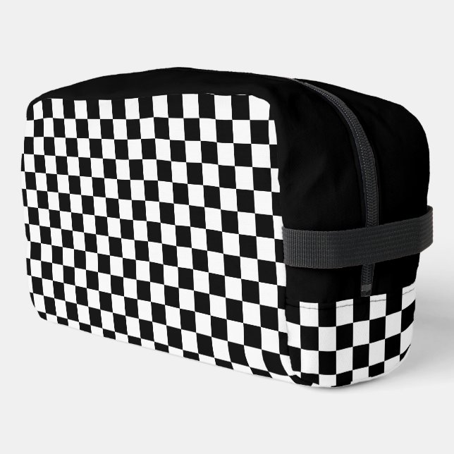 Black and White Chequered Chess Pattern Dopp Kit (Left Corner)