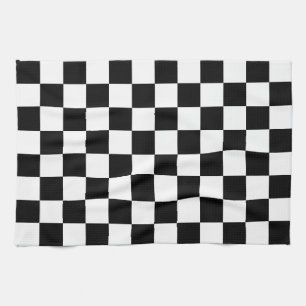 Black and White Chequered Chess Retro Tea Towel