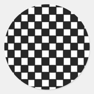 black and white chequered classic round sticker