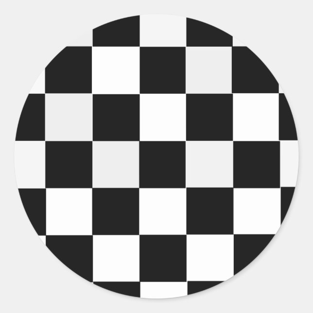 Black and White Chequered Classic Round Sticker (Front)