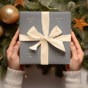 Black and White Chequered Custom Faux Gold Text  Wrapping Paper