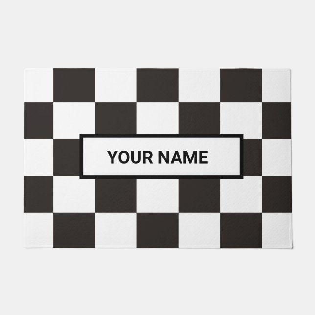 Black and White Chequered Doormat (Front)