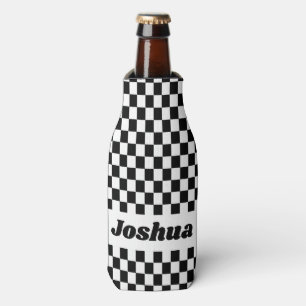 Black and White Chequered Flag Bottle Cooler