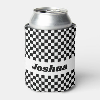 Black and White Chequered Flag Can Cooler