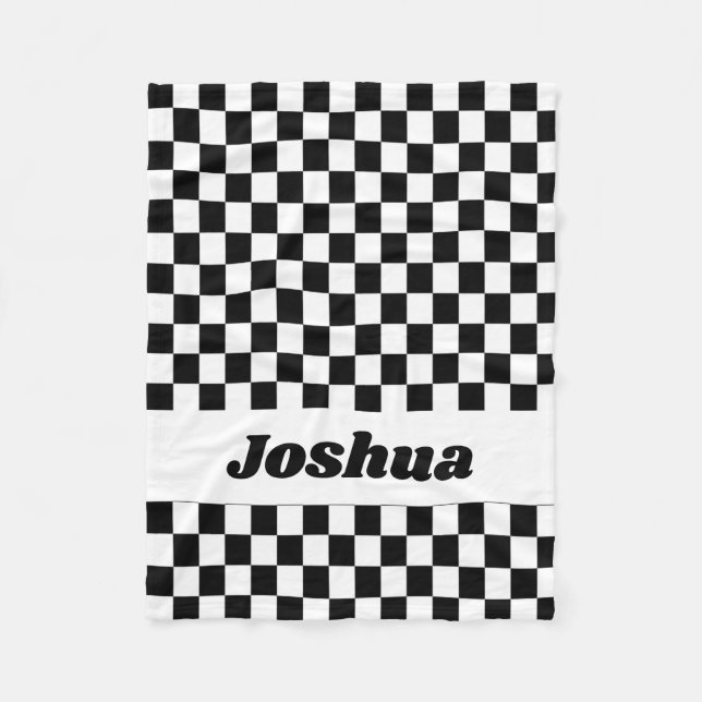 Black and White Chequered Flag Fleece Blanket (Front)