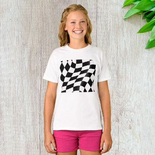 Black And White Chequered Flag Girls T-Shirt