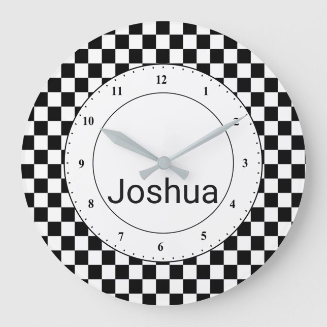 Black and White Chequered Flag Large Clock (Front)