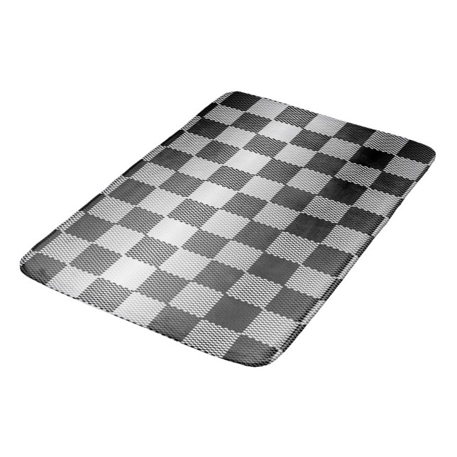 Black and White Chequered Geometric Bath Mat (Angled)