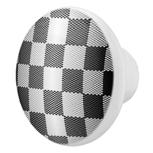 Black and White Chequered Geometric Ceramic Knob