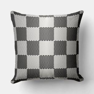 Black and White Chequered Geometric Cushion