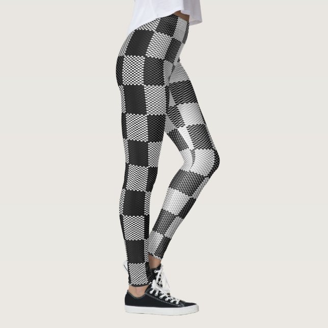 Black and White Chequered Geometric Leggings (Right)