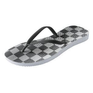 Black and White Chequered Geometric Thongs