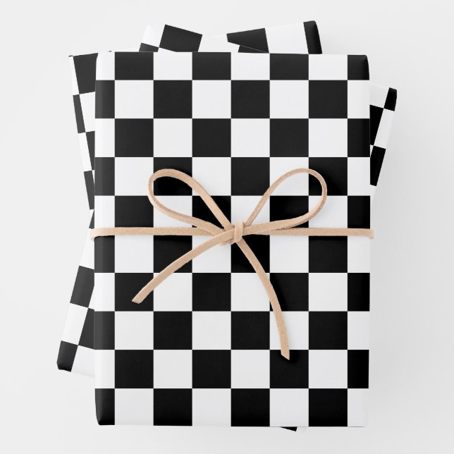 Black and White Chequered Gift Wrap HAMbyWG (In situ)