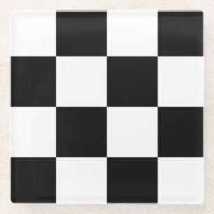 Black and White Chequered Glass Coaster