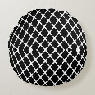 Black and white chequered illustration round cushion