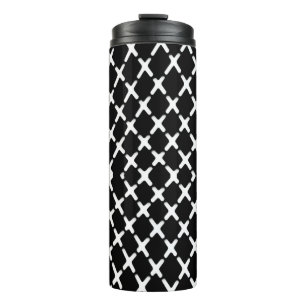 Black and white chequered illustration thermal tumbler