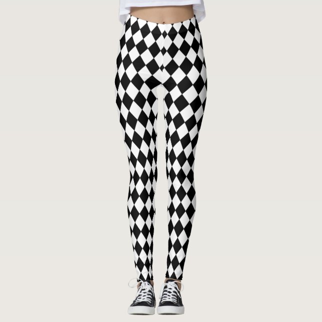 Black and White Chequered Leggings (Front)