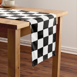 Black and white chequered  long table runner