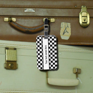Black and white chequered luggage tag