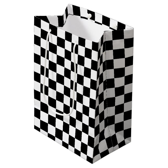 Black and white chequered medium gift bag (Front Angled)