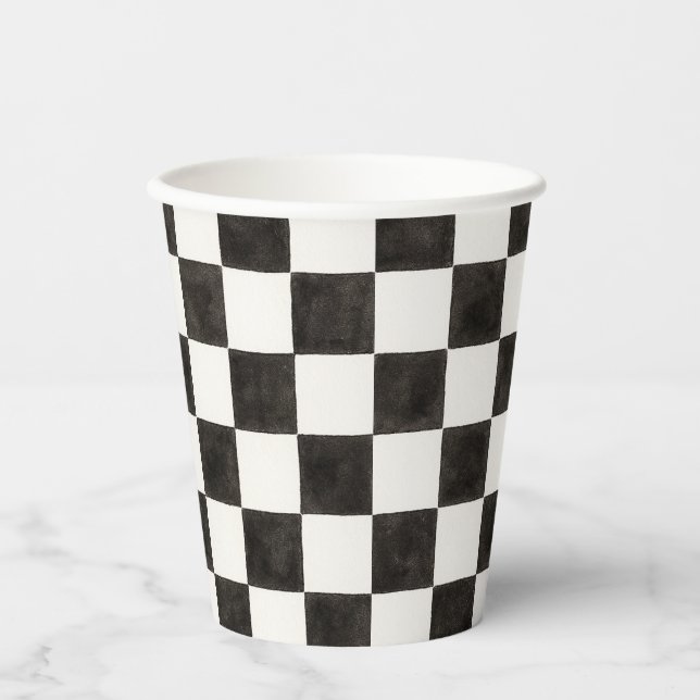 Black and White Chequered Paper Cups (Front)