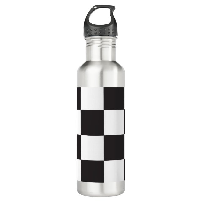 Black and White Chequered Pattern 710 Ml Water Bottle (Front)
