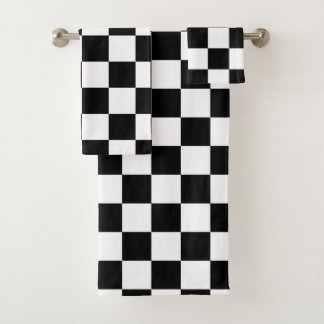 Black and White Chequered Pattern Bath Towel Set
