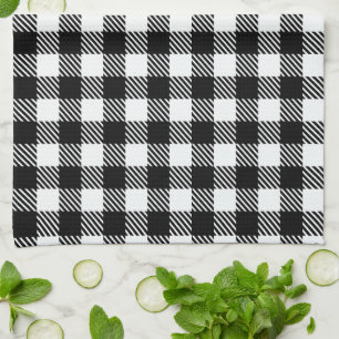 Black and White Chequered Pattern Buffalo Plaid  Tea Towel
