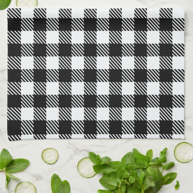 Black and White Chequered Pattern Buffalo Plaid  Tea Towel (Folded)