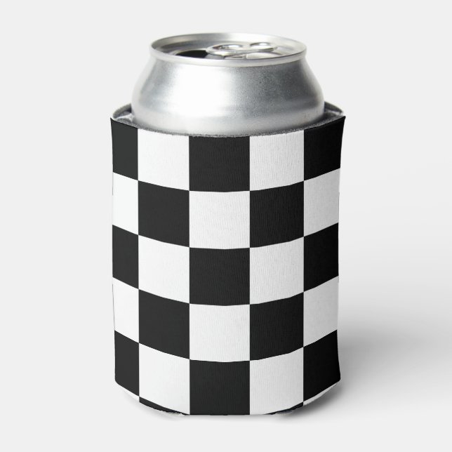 Black and White Chequered Pattern Can Cooler (Can Front)