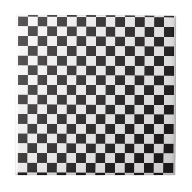 Black and White Chequered pattern Ceramic Tile (Front)