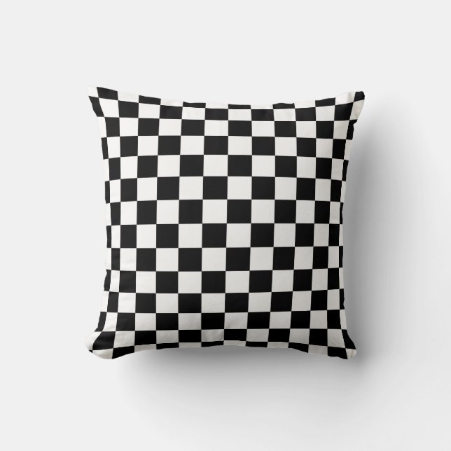Black and white chequered pattern cushion (Front)