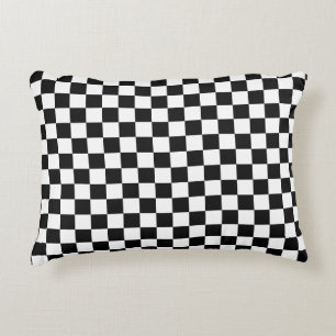Black and white chequered pattern decorative cushion