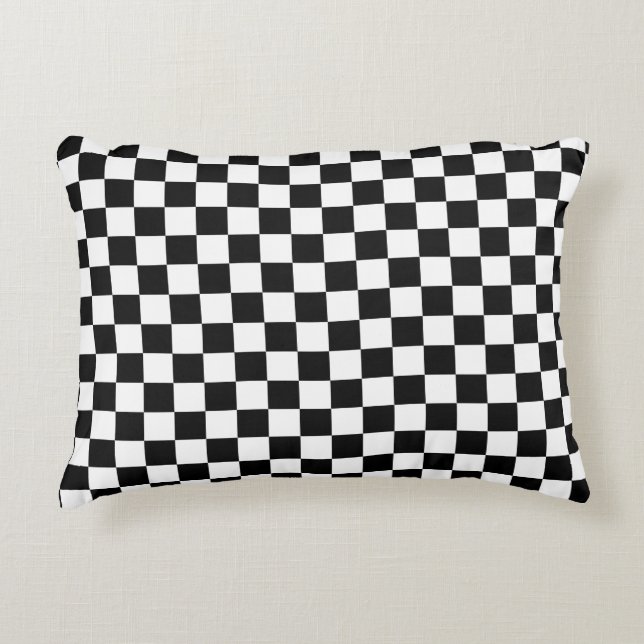 Black and white chequered pattern decorative cushion (Front)