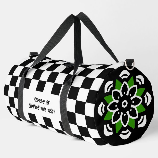 Black and White Chequered pattern Duffle Bag (Left Corner)
