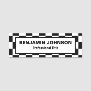 Black and White Chequered Pattern Frame Name Tag