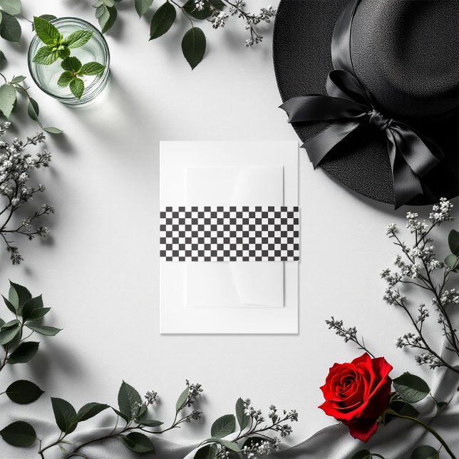 Black and White Chequered Pattern Invitation Invitation Belly Band (Black and White Checkered Pattern Invitation Invitation Belly Band)