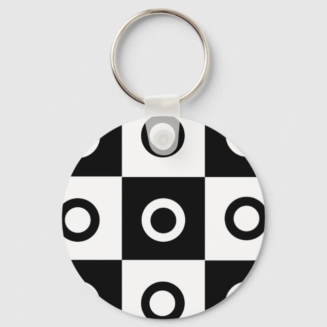 Black and white chequered pattern key ring (Front)
