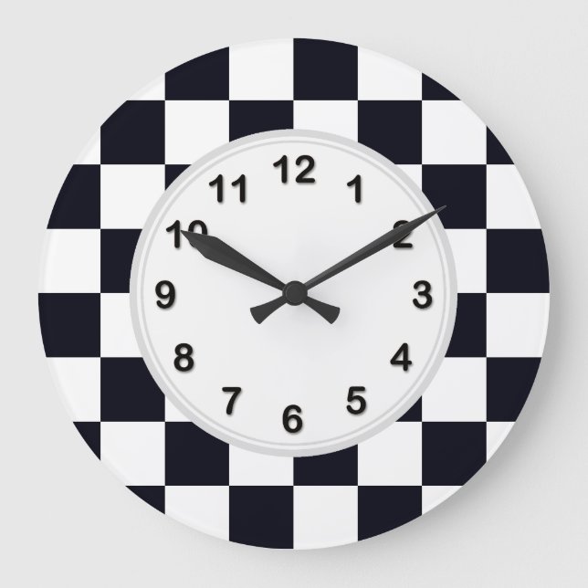 Black and White Chequered Pattern Large Clock (Front)