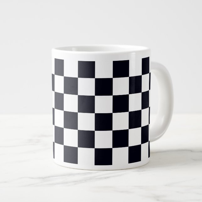 Black and White Chequered Pattern Large Coffee Mug (Front Right)